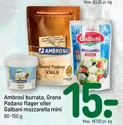 REMA 1000 Ambrosi burrata, Grana Padano flager eller Galbani mozzarella mini tilbud
