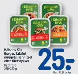 REMA 1000 Hälsans Kök Burger, falafel, nuggets, schnitzel eller filetstykker tilbud