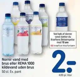 REMA 1000 Nornir vand med brus eller REMA 1000 kildevand uden brus tilbud