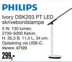 Harald Nyborg PHILIPS Ivory DSK203 PT LED skrivebordslampe tilbud