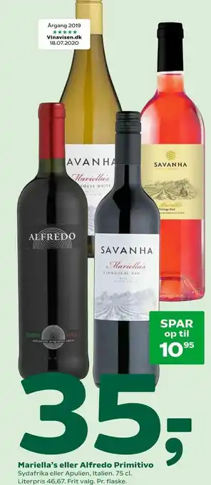 Coop 365 Mariella's eller Alfredo Primitivo tilbud