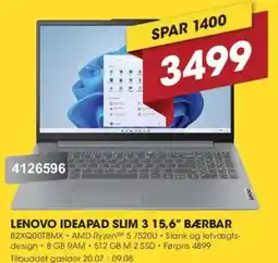Punkt1 Lenovo ideapad slim 3 15,6" bærbar tilbud