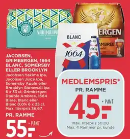 MENY Jacobsen, Grimbergen, 1664 Blanc, Somersby eller Brooklyn (ramme) tilbud