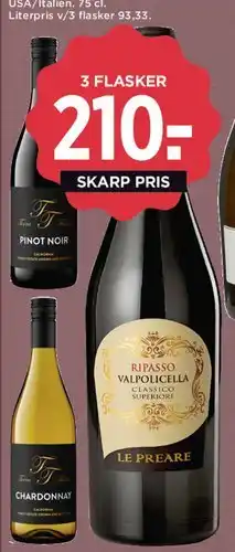 MENY Le Preare Ripasso Classico Superiore eller Terra Twins (Chardonnay/Pinot Noir) - 3 flasker tilbud tilbud
