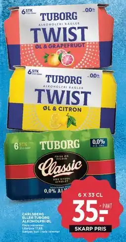 MENY Carlsberg / Tuborg alkoholfri øl (6 x 33 cl) tilbud