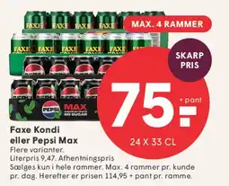 SPAR Faxe Kondi eller Pepsi Max (24 x 33 cl) tilbud