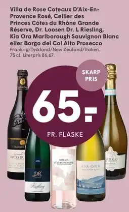 SPAR Assorterede vine (Villa de Rose, Cellier des Princes, Dr. Loosen, Kia Ora, Borgo del Col Alto) tilbud