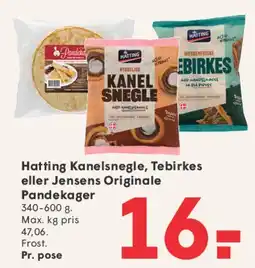 SPAR Hatting Kanelsnegle / Tebirkes / Jensens Originale Pandekager tilbud