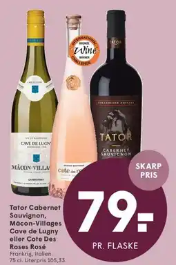 SPAR Tator Cabernet Sauvignon / Mâcon-Villages / Cave de Lugny / Cote Des Roses Rosé tilbud