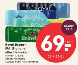 SPAR Royal Export, IPA, Blanche eller Heineken (18 x 33 cl) tilbud
