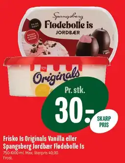 Min Købmand Frisko Is Originals Vanilla eller Spangsberg Jordbær Flødeboller Is tilbud