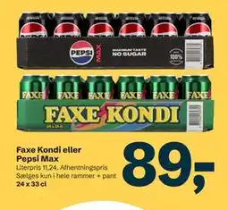 Let-Køb Faxe Kondi eller Pepsi Max tilbud