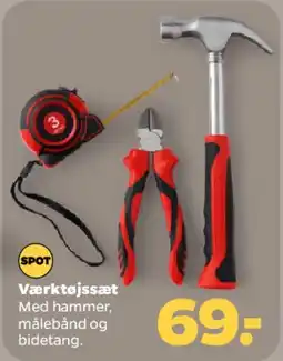 Netto Værktøjssæt (hammer, målebånd og bidetang) tilbud
