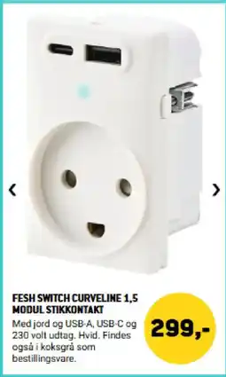 XL-BYG Fesh switch curveline 1,5 modul stikkontakt tilbud