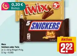 REWE DE Mars Snickers oder Twix tilbud