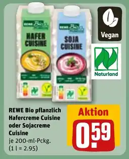 REWE DE REWE Bio pflanzlich Hafercreme Cuisine oder Sojacreme Cuisine tilbud