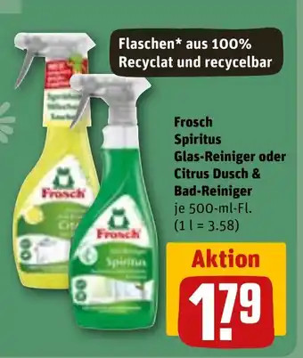 REWE DE Frosch Spiritus Glas-Reiniger oder Citrus Dusch & Bad-Reiniger tilbud