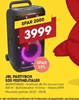 Punkt1 JBL PARTYBOX 520 FESTHØJTALER tilbud