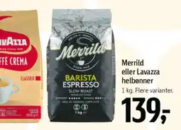 Føtex Merrild eller Lavazza helebønner tilbud