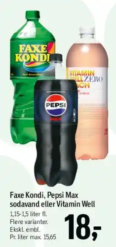 Føtex Faxe Kondi, Pepsi Max eller Vitamin Well tilbud
