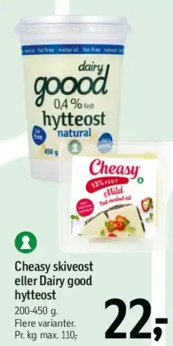 Føtex Cheasy skiveost eller Dairy good hytteost tilbud