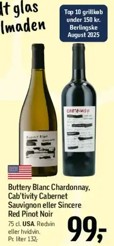 Føtex Buttery Blanc Chardonnay / Cab'tivity Cabernet Sauvignon / Sincere Red Pinot Noir tilbud