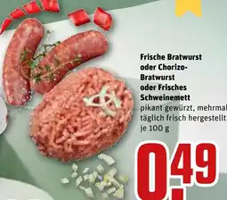 REWE DE Frische Bratwurst oder Chorizo- Bratwurst oder Frisches Schweinemett tilbud