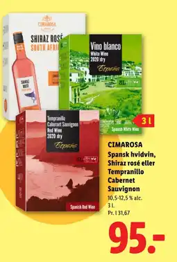 Lidl CIMAROSA Spansk hvidvin, Shiraz rosé eller Tempranillo Cabernet Sauvignon tilbud