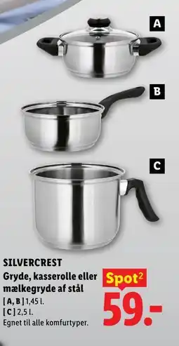 Lidl SILVERCREST Gryde, kasserolle eller mælkegryde af stål tilbud
