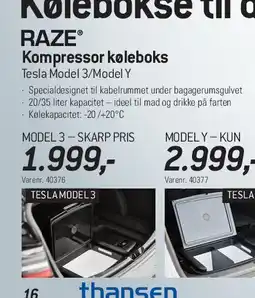 Thansen RAZE Kompressor køleboks til Tesla Model 3 / Model Y tilbud