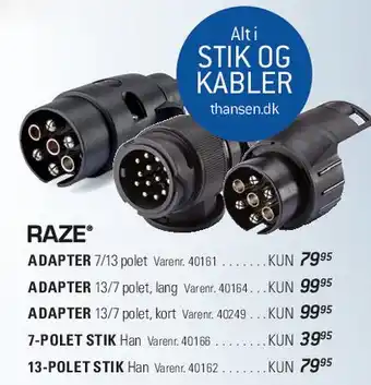 RAZE - adaptere og stik