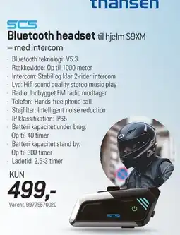 Thansen Bluetooth headset til hjelm S9XM tilbud