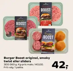 SuperBrugsen Burger Boost original, smoky twist eller sliders tilbud