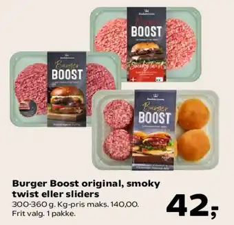 SuperBrugsen Burger Boost original, smoky twist eller sliders tilbud