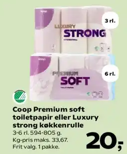 SuperBrugsen Coop Premium soft toiletpapir eller Luxury strong køkkenrulle tilbud