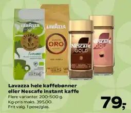 SuperBrugsen Lavazza hele kaffebønner eller Nescafe instant kaffe tilbud