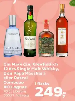 Kvickly Gin Mare, Glenfiddich 12 års Single Malt, Don Papa Masskara eller Combeau XO Cognac tilbud