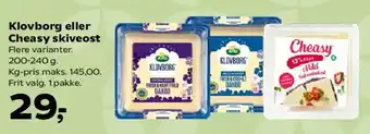 Kvickly Klovborg eller Cheasy skiveost tilbud