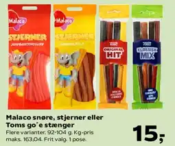 Kvickly Malaco snøre, stjerner eller Toms go'e stænger tilbud