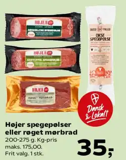 Kvickly Højer spegepølser eller røget mørbrad tilbud