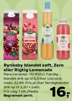 Kvickly Rynkeby blandet saft / Zero / Rigtig Lemonade tilbud