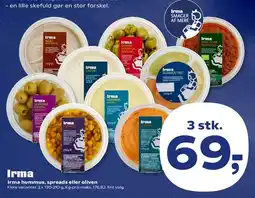 Kvickly Irma hummus, spreads eller oliven tilbud