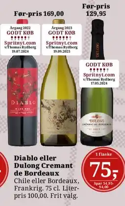 Dagli'Brugsen Diablo eller Dulong Cremant de Bordeaux tilbud