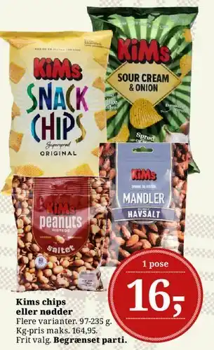 Dagli'Brugsen Kims chips eller nødder tilbud