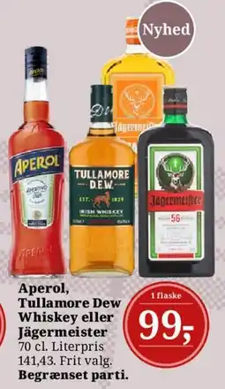 Dagli'Brugsen Aperol, Tullamore Dew Whiskey eller Jägermeister tilbud