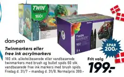 Bilka dan-pen Twinmarkers / free ink acrylmarkers tilbud