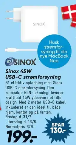 Bilka Sinox 45W USB-C strømsforsyning tilbud