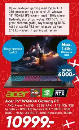 Bilka Acer 16'' WQXGA Gaming PC tilbud