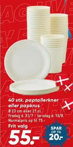 Bilka 40 stk. paptallerkner eller papkrus tilbud