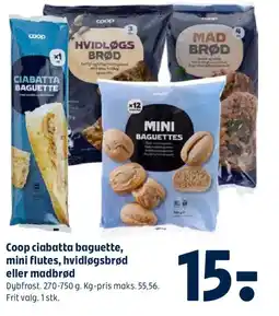 Coop 365 Coop ciabatta baguette, mini flutes, hvidløgsbrød eller madbrød tilbud